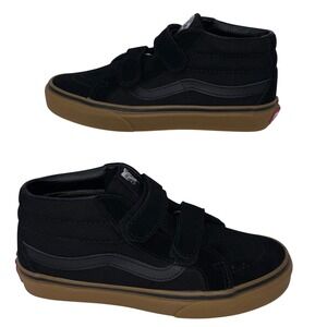 Vans SK8 Mid Top Kids Shoes Black Suede Hook and Loop Size 2.5 Gum Sole Unworn